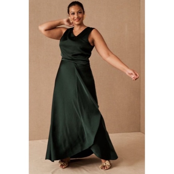 BHLDN Espen Satin Maxi Dress in Dark Emerald
